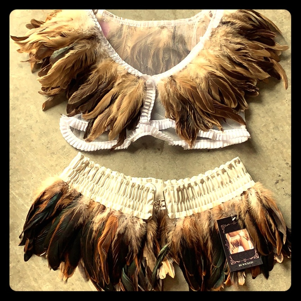 Feather top and mini skirt